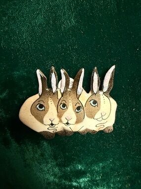 Handcrafted Brown and Cream Rabbit Trio Pin